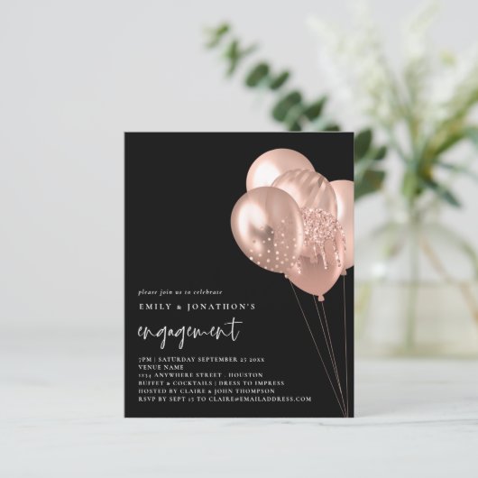 Rose-Balloons QR Code Schwarze Verlobung (Stehend Vorderseite)