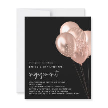 Rose Balloons Schwarze Verlobung Einladung