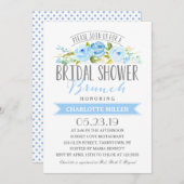 Rose Banner Brunch Brautparty Blau Einladung (Vorne/Hinten)