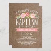 Rose Banner Burlap | Tauflanung Einladung (Vorne/Hinten)