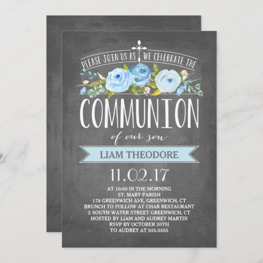 Rose Banner Chalkboard | Einladung (Vorne/Hinten)