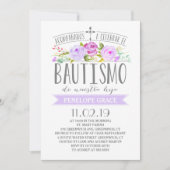 Rose Banner Lila| Spanisch Bautismo Einladung (Vorderseite)