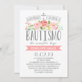 Rose-Banner Rosa| Spanisch Bautismo Einladung (Vorderseite)