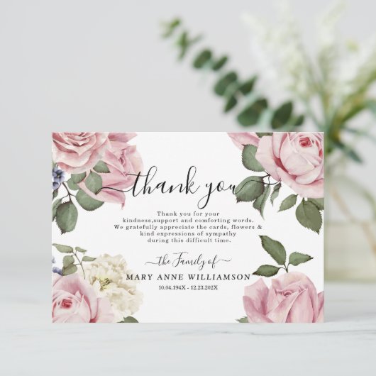 Rose Beerdigung Dankeschön Karte (Stehend Vorderseite)