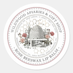 Rose Bienenwachs Lip Balm Vintag Skep mit Wabenwab Runder Aufkleber