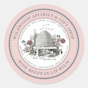 Rose Bienenwachs Lip Balm Vintager Skep in Rose Ga Runder Aufkleber