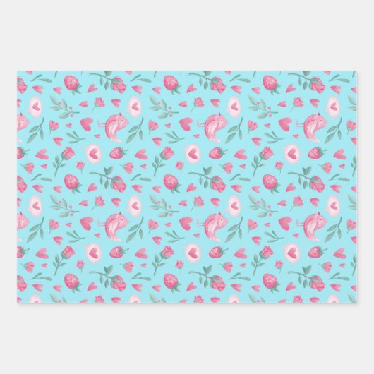 Rose Bird Herzmuster Valentinstag Geschenkpapier Set (Vorderseite 2)