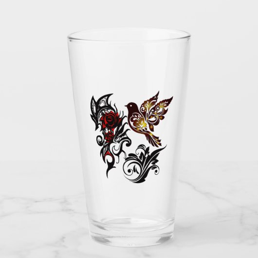Rose & Bird Trinkgeschirr Glas (Vorderseite)
