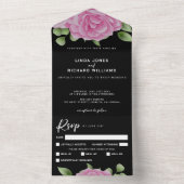 Rose Black All in One Wedding Einladung (Innen Boden)