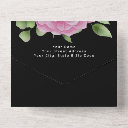 Rose Black All in One Wedding Einladung (Rückseite)