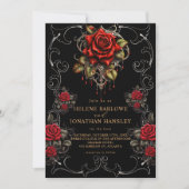 Rose Black Floral Moody Gothic Hochzeit Einladung (Vorderseite)