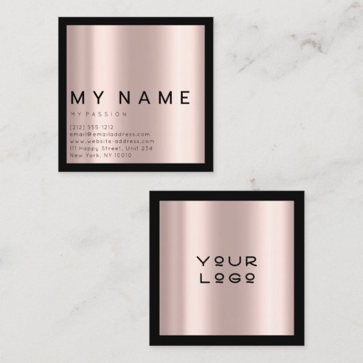 Rose Black Square einfach modernes Minimales Logo Terminkarte (Vorne/Hinten)