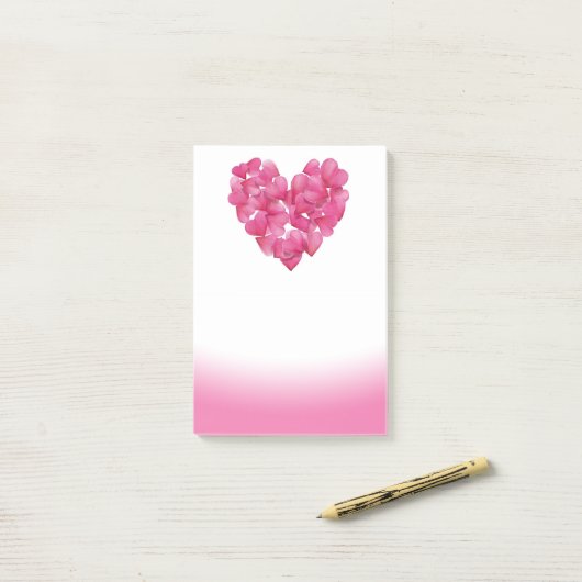 Rose Blätterherzen rosa Blende Postit Note Post-it Klebezettel (Auf Schreibtisch)