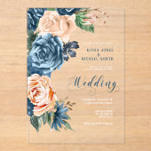 Rose Blau/Peach Wedding Transparent ID584 Acryleinladungen (Vorderseite)