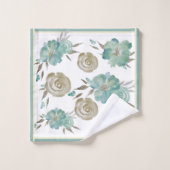 Rose Blau & Taupe auf Creme Badhandtuch Set (Waschlappen)