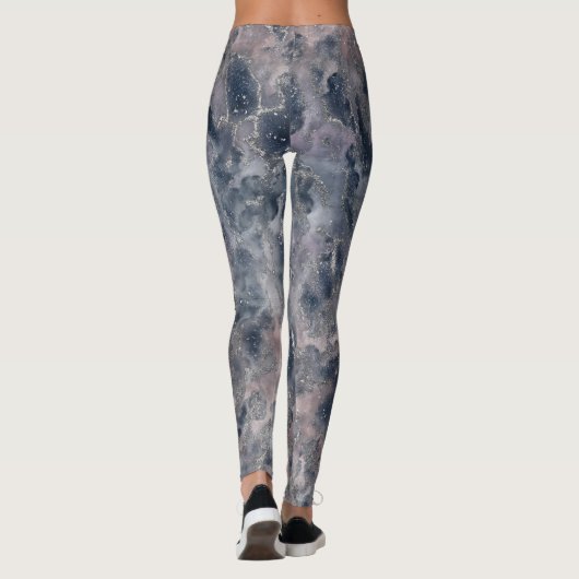 Rose Blau und Rot Rosa Abstrakte Aquarellfarbe Leggings (Rückseite)