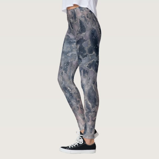 Rose Blau und Rot Rosa Abstrakte Aquarellfarbe Leggings (Links)