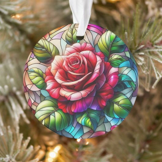 Rose Bleiglaseffekt Elegantes Blumendesign Ornament (Baum)