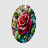 Rose Bleiglaseffekt Elegantes Blumendesign Ornament (Vorderseite)