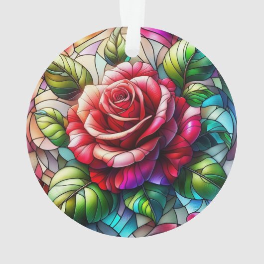 Rose Bleiglaseffekt Elegantes Blumendesign Ornament (Rückseite)