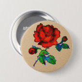 Rose Bloom Halftone auf braunem Papier Fine Art Button (Vorne & Hinten)