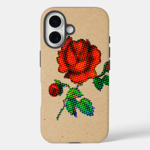 Rose Bloom Halftone auf braunem Papier Fine Art iPhone 16 Hülle