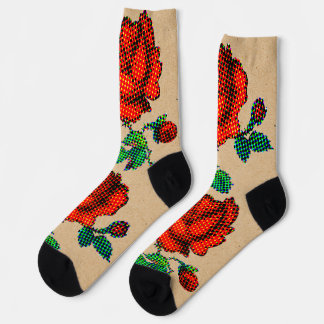Rose Bloom Halftone auf braunem Papier  Fine Art Socken