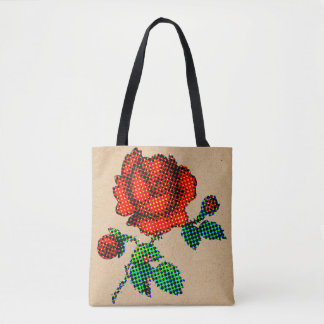 Rose Bloom Halftone auf braunem Papier Fine Art Tasche