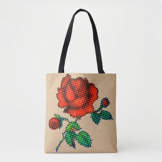 Rose Bloom Halftone auf braunem Papier Fine Art Tasche (Vorderseite)