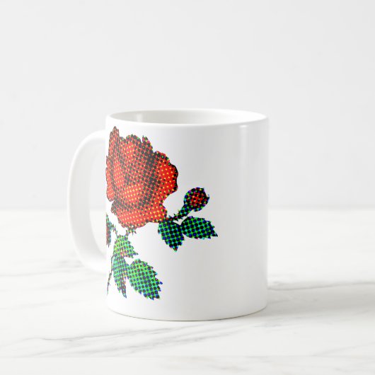 Rose Bloom Halftone Fine Art Kaffeetasse (Vorderseite Links)