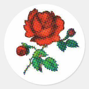 Rose Bloom Halftone Fine Art Runder Aufkleber