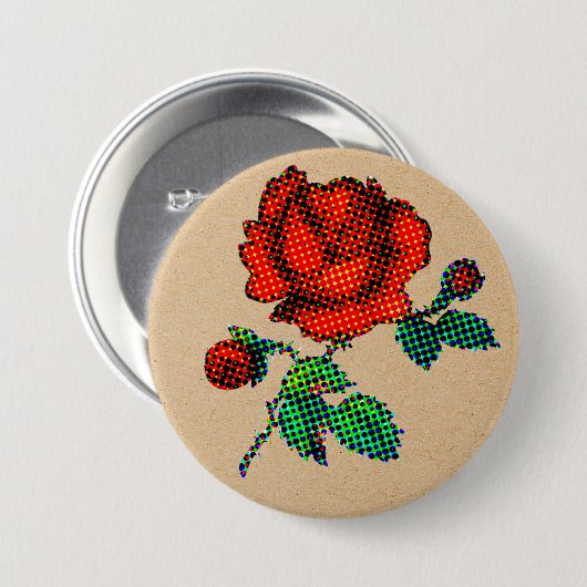 Rose Bloom Halftone on Brown Paper Fine Art Button (Vorne & Hinten)