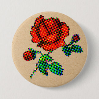 Rose Bloom Halftone on Brown Paper Fine Art Button