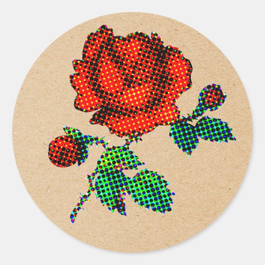 Rose Bloom Halftone on Brown Paper Fine Art Runder Aufkleber (Vorderseite)