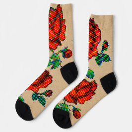 Rose Bloom Halftone on Brown Paper  Fine Art Socken