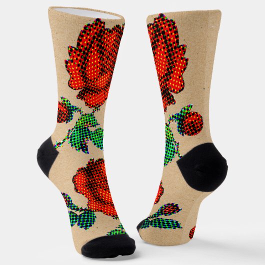 Rose Bloom Halftone on Brown Paper  Fine Art Socken (Gewinkelt)