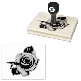 Rose Bloom Wood Handle Gummistempel
