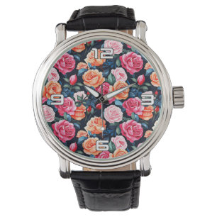 Rose Blooming Blume Muster-80037 Armbanduhr