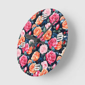 Rose Blooming Blume Muster-80037 Runde Wanduhr (Winkel)
