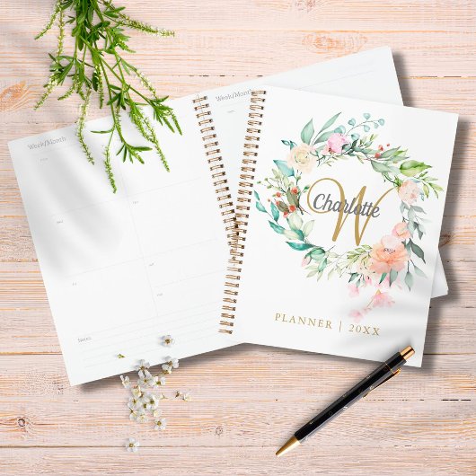 Rose Bloral Gold Script Monogram 2023 Planer