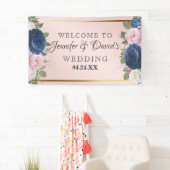 Rose Bloral Navy Blush Pink Gold Hochzeit Banner (Insitu)