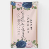 Rose Bloral Navy Blush Pink Gold Hochzeit Banner (Vertikal)