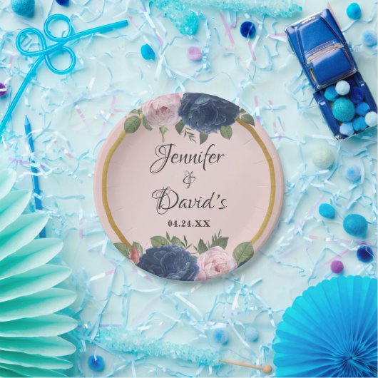 Rose Bloral Navy Blush Pink Gold Hochzeit Pappteller (Party)
