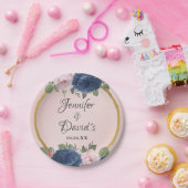 Rose Bloral Navy Blush Pink Gold Hochzeit Pappteller (Party)