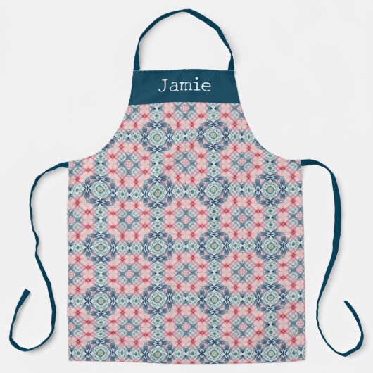 Rose, Blue and Green Pattern Personalized Name Schürze (Vorderseite)