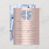 Rose Blue Baby Shower Feet Boy Glitzer Einladung (Vorne/Hinten)