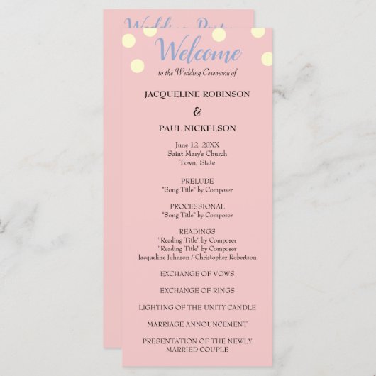 Rose Blue Cream Polka Dots Hochzeitsprogramm Programm (Vorne/Hinten)