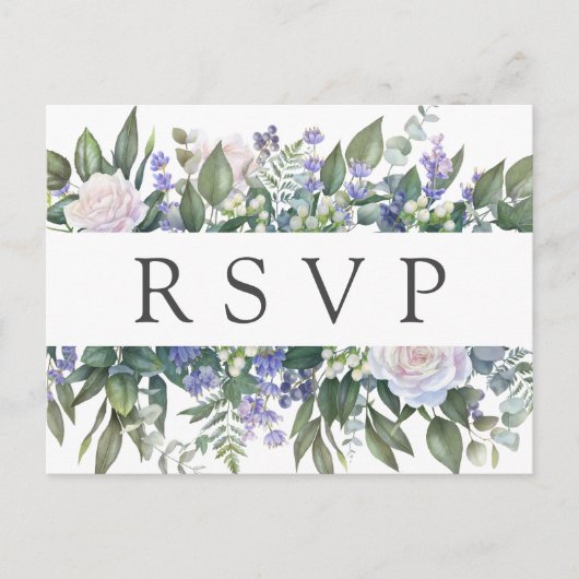Rose Blue Floral Wedding RSVP Postcard Einladungspostkarte (Vorderseite)