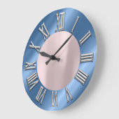 Rose Blue Gray Metal Gray Silver Roman Number Große Wanduhr (Winkel)