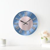 Rose Blue Gray Metal Gray Silver Roman Number Große Wanduhr (Zuhause)